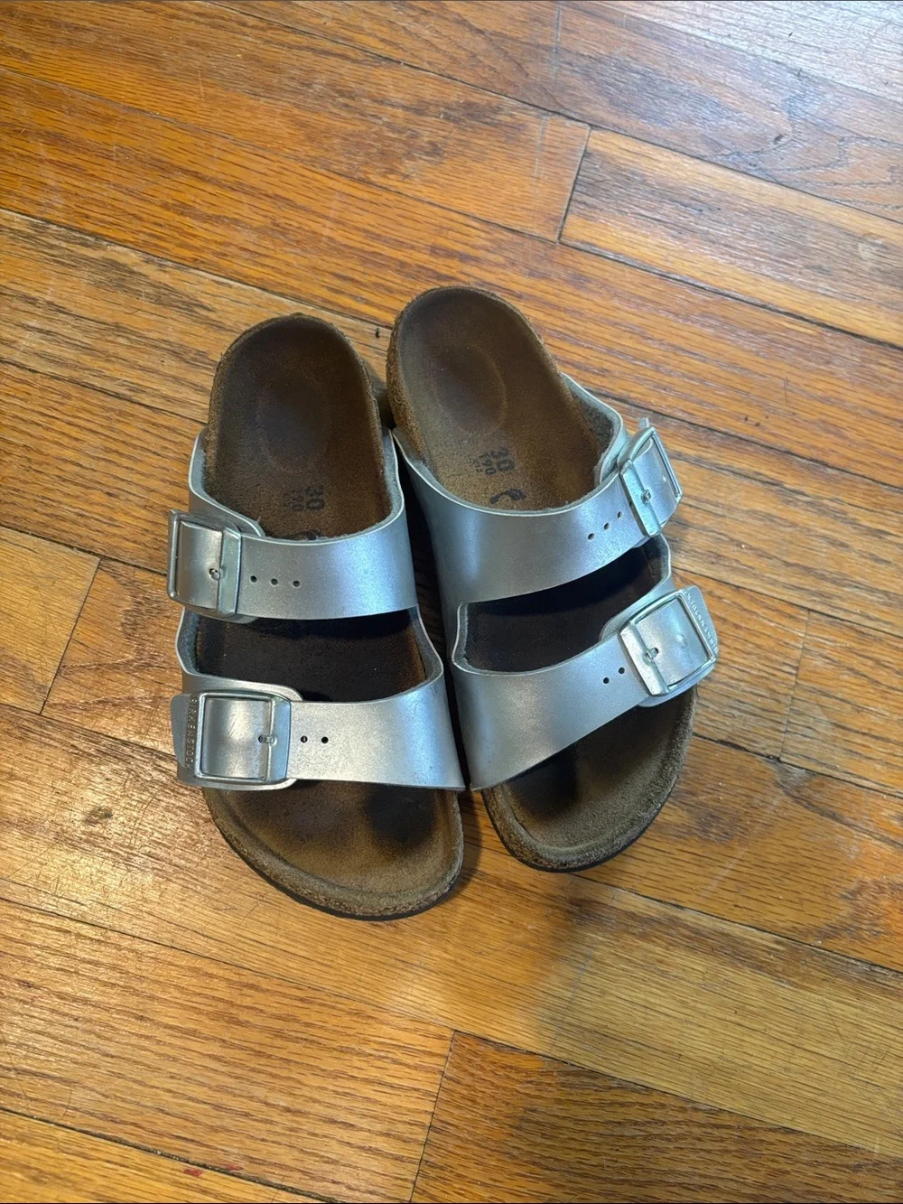 Birkenstock Kids Silver Double-Buckle Slide Sandals